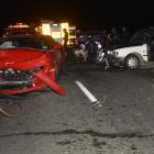 Emergency services attend a five-vehicle collision on State Highway 1 south of Waikouaiti near...