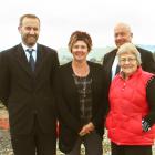 Things are getting under way in Tapanui where (from left) Clutha District Council regulatory service group manager David Campbell, service delivery administrator Julie Gardner, Clutha Mayor Bryan Cadogan (back) and West Otago Board chairwoman Barbara Hann