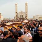 Relatives mourn the victims of the Palm Sunday bombings during the funeral at the Monastery of Saint Mina in Alexandria. Photo: Reuters