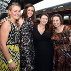 Getting set to board a train at Dunedin Railway Station to the Middlemarch Singles Ball on Saturdayare (from left) Tegan Erickson (26), of Invercargill, Lauren Smith (28), of Edinburgh, Samantha Maxwell (25), of Invercargill, and Jane McMecking (25), of D