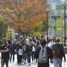 Students on the University of Otago campus yesterday. Photo by Gerard O'Brien.