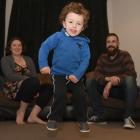 Angus Budd shows off his jumping skills in front of his parents, Amy-Lee and Richard, at their...