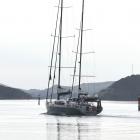International adventurer Mike Horn leaves Dunedin on his ice-strengthened aluminium yacht Pangaea yesterday afternoon. Photo: Stephen Jaquiery.