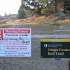 A sign along the Otago Central Rail Trail in Alexandra warns of a potassium cyanide poisoning...