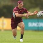 Cooper Cronk passes during a Queensland Maroons State of Origin training session. Photo: Getty