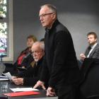 Lake Dunstan Guardian Howard Anderson, accompanied by guardian Ralph de Clifford (seated), speaks...