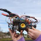 Maia Robertson (13), of Columba College, with her robot named Armadillo. Photo: Gregor Richardson