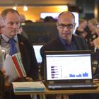 Playing with some of the new tools on show at the education expo in Dunedin yesterday, are (from left) Roxburgh Area School principal Gary Pasco, Lawrence Area School principal John Auld, Otago Polytechnic secondary/tertiary manager Andy Kilsby and Twizel