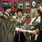 Marking the signing of the Treaty of Waitangi at Otakou on June 13, 1840 are Kavanagh College year 10 pupils (from left) Nimue White (15), Taylor Baughan, Dararidh Lu, Caramelrose Tofilau and Oscar McConaughy (all 14). Photo: Christine O'Connor
