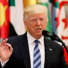 President Donald Trump delivers a speech during Arab-Islamic-American Summit in Riyadh, Saudi...