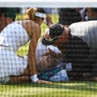 American Bethanie Mattek-Sands receives treatment from the medical team and later retires from...