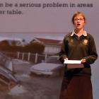 Meg O'Connor (15) of Bayfield High School, explains why South Dunedin is prone to floods during a...