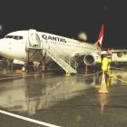 The first Qantas night flight to Queenstown on the airport's tarmac on Saturday. Photo: Supplied