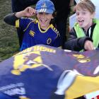 Billy Garbutt (11, left) and Ralph Henderson (10), both of Twizel, support the Highlanders in...