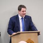Hamish Walker addresses members of the National Party shortly after he was announced as the...
