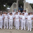 The crew of HMNZS Otago in the grounds of Honiara’s Holy Cross Cathedral before the service....