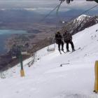 Skiers are stranded on the chairlift at Ohau Snow Field yesterday. Photo: supplied.