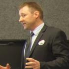 New Zealand First  candidate Mark Patterson  at yesterday’s  Frankton meeting. Photo: Guy Williams.