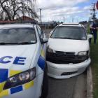 The Honda Odyssey where it was forced off the road by police at Mataura. PHOTO: NZ POLICE
