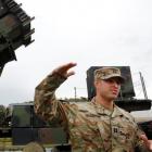 US captain Thomas Harris gestures during the joint Nato exercise 'Aurora 17' at Save airfield in...