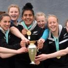 Members of the St Hilda’s Collegiate under-15 rugby team share the spoils — the Women’s World Cup...