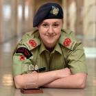 Cadet WOII Emily Atkinson celebrates winning New Zealand Cadet Forces cadet of the year. Photo:...