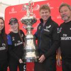 Oamaru’s (left) Kristin and Alex Murdoch stand with Team New Zealand’s Shore Boss Sean Regan,...