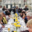 More than 70 people gather in Harbour St in April for the Forrester Laneway Long Lunch. Photo:...