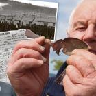 Bevan Hunter (86), of Stirling, with a spoon found in the ground at a former military training...
