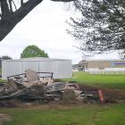 The remains of a small stable at the Balclutha Showgrounds destroyed in a suspicious fire...