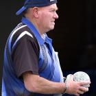 Joe Gordon prepares to deliver a bowl in the Bowls Dunedin open pairs final at Fairfield Bowling...