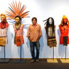 Dunedin artist Frank Varsanyi with his tribal warriors he has been creating for 25 years. Photo:...