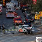Emergency crews attend the scene of an alleged shooting incident on West Street in Manhattan....