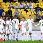 The All Whites celebrate a goal during their qualifying win over Fiji. Photo: Reuters