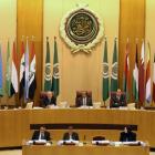 Arab League Secretary-General Ahmed Aboul Gheit speaks during Arab League foreign ministers...