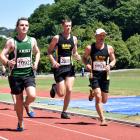 Aaron Anderson (left) shares the lead with Alistair Richardson (centre) and Tim Bolter in the...
