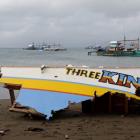 The remains of a passenger boat capsized during a typhoon last month. Photo: Reuters
