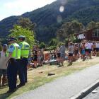Queenstown police keep a close eye on Crate Day celebrations at Sunshine Bay on Saturday. PHOTO:...