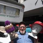 Selwyn Shanks shows some of the merchandise being sold from his camper van in lower Stuart St,...