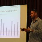 Agribusiness farm management consultant Deane Carson talks at a meeting at Hedgehope last week...