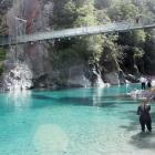 The Blue Pools on the Makarora River are a popular spot for sightseers, as well as swimmers...