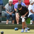 Jo Edwards draws a shot during the women’s final at the national bowls championships at the...