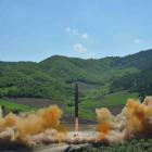 The intercontinental ballistic missile Hwasong-14 is seen during its test launch. Photo: Reuters