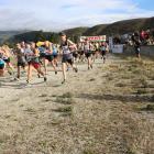 Runners leave the starting line of the Rail Trail Duathlon in Clyde on Saturday morning. Photo:...