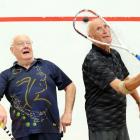 Competing in a squash game on Saturday are John Scully (left) and Eddie Delahunty. Photo:...