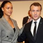 French President Emmanuel Macron and singer Rihanna attend the "GPE Financing Conference, an...