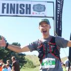 Winner of the Northburn 100 Ultra Mountain Run 50km race Laurie Harding celebrates his victory....