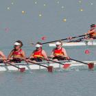 Two Dunstan High School crews race alongside each other at the South Island secondary school...