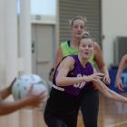 Silver Ferns defender Katrina Grant (front and centre) in action at the Edgar Centre last night....