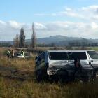 Emergency services at the crash scene on State Highway 1 today. Photo Gerard O'Brien